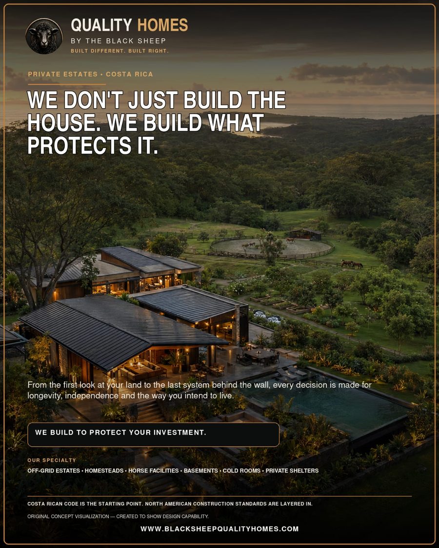 Private estate design — Quality Homes By The Black Sheep, Nicoya Peninsula Costa Rica. Luxury home with horse facilities, pool and tropical landscaping.